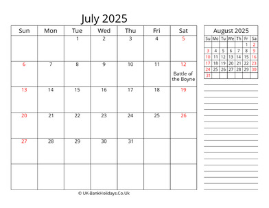 july 2025 uk calendar template