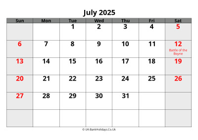 july 2025 word uk calendar