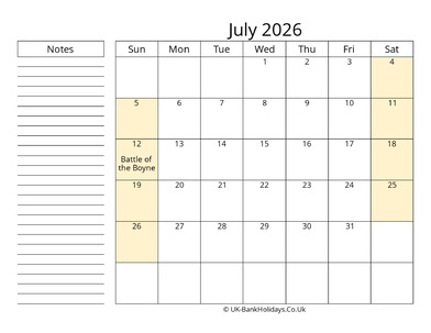 July 2026 Editable Calendar Template