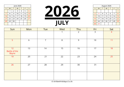 july 2026 printable uk calendar