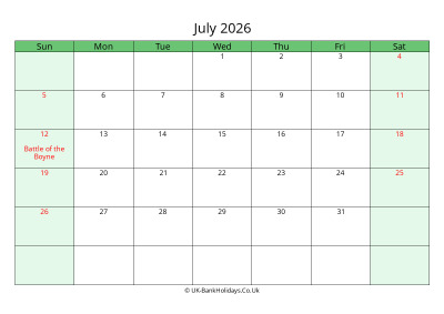 july 2026 uk calendar to print
