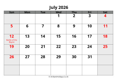 july 2026 word uk calendar