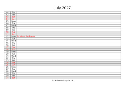 july 2027 monthly uk calendar free