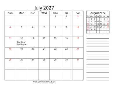 july 2027 uk calendar template