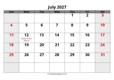 july 2027 word uk calendar