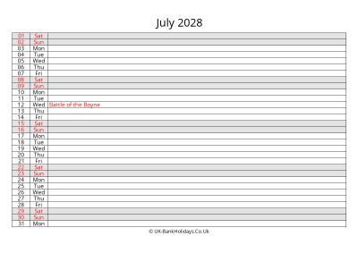 july 2028 monthly uk calendar free