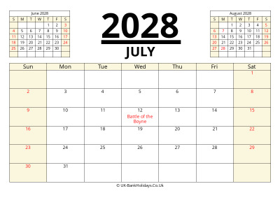 july 2028 printable uk calendar
