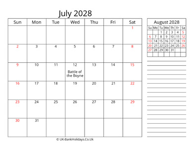 july 2028 uk calendar template