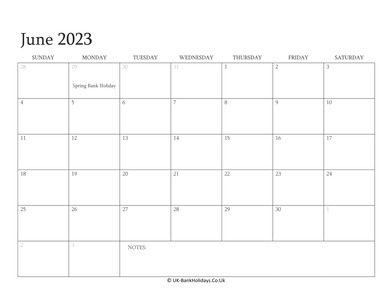 june 2023 editable uk calendar with holidays