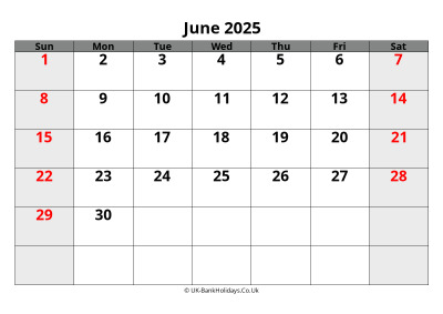 june 2025 word uk calendar