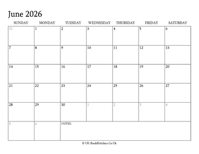 june 2026 editable uk calendar with holidays