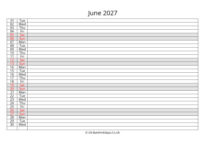 june 2027 monthly uk calendar free