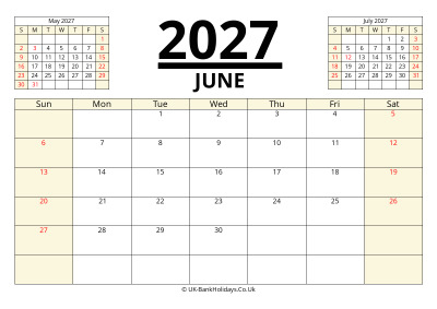 june 2027 printable uk calendar