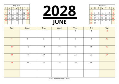 june 2028 printable uk calendar