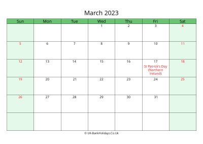 march 2023 uk calendar to print