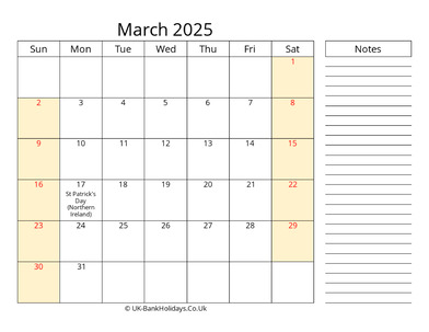 march 2025 uk calendar that work