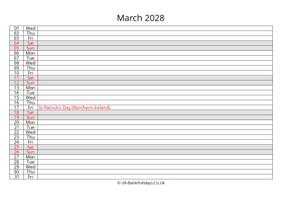 march 2028 monthly uk calendar free