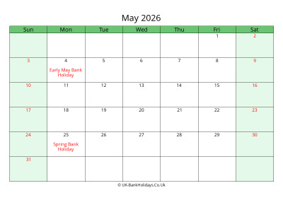 may 2026 uk calendar to print