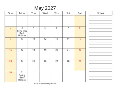 may 2027 uk calendar that work