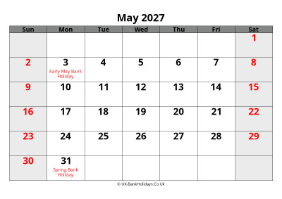 may 2027 word uk calendar