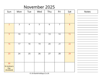 november 2025 uk calendar that work