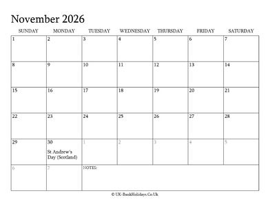 november 2026 editable uk calendar with holidays