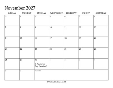 november 2027 editable uk calendar with holidays