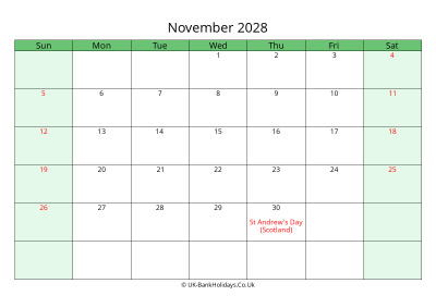 november 2028 uk calendar to print