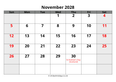 november 2028 word uk calendar