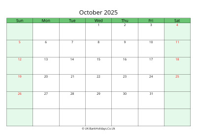 october 2025 uk calendar to print
