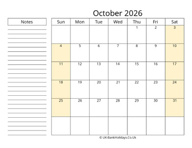 October 2026 Editable Calendar Template