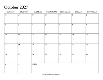 october 2027 editable uk calendar with holidays