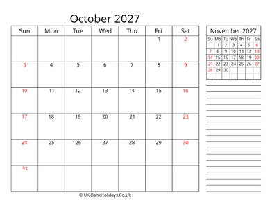 october 2027 uk calendar template