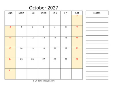 october 2027 uk calendar that work