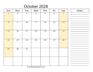 october 2028 uk calendar that work