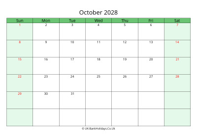 october 2028 uk calendar to print