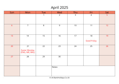 print a uk calendar april 2025