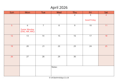 print a uk calendar april 2026