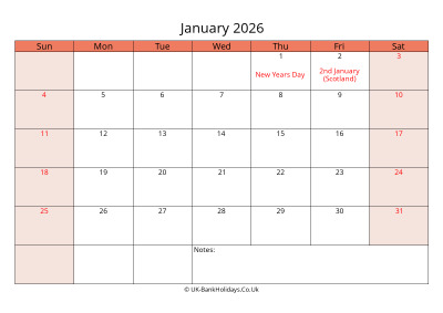 Print a Calendar January 2026
