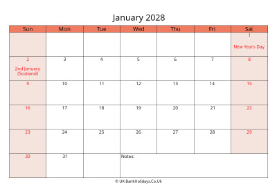 print a uk calendar january 2028