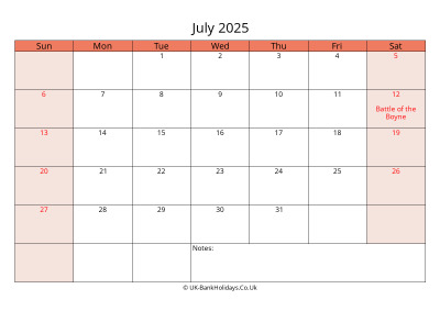 print a uk calendar july 2025