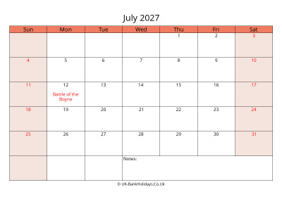print a uk calendar july 2027