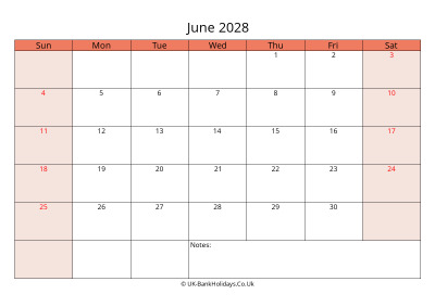 print a uk calendar june 2028