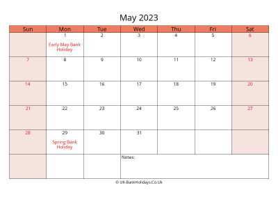 print a uk calendar may 2023