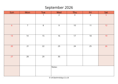 print a uk calendar september 2026