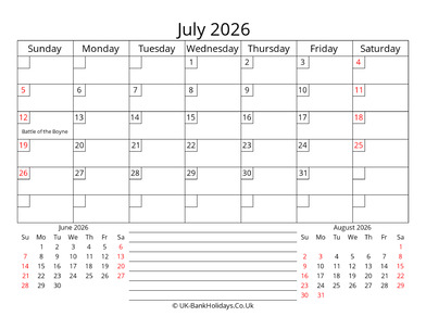 printable monthly uk calendar july 2026