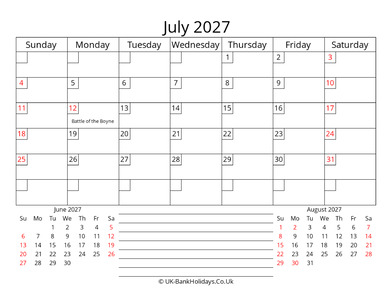 printable monthly uk calendar july 2027