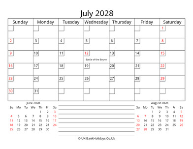 printable monthly uk calendar july 2028