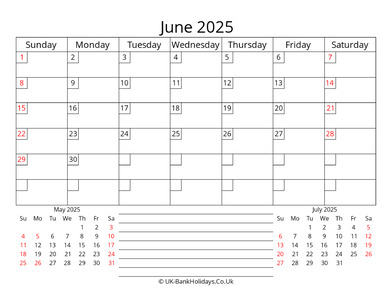 printable monthly uk calendar june 2025