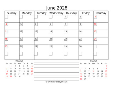 printable monthly uk calendar june 2028